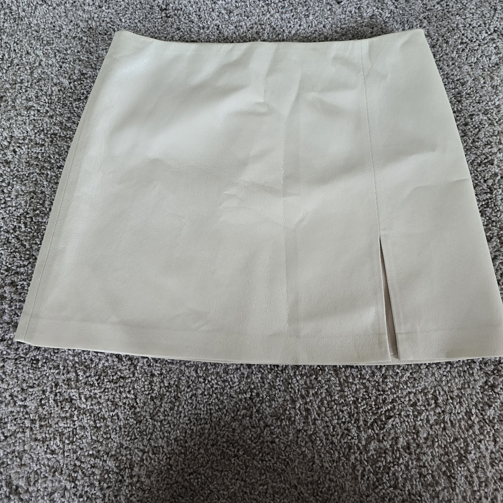 Sunday Best Cream Faux Leather Pencil Skirt